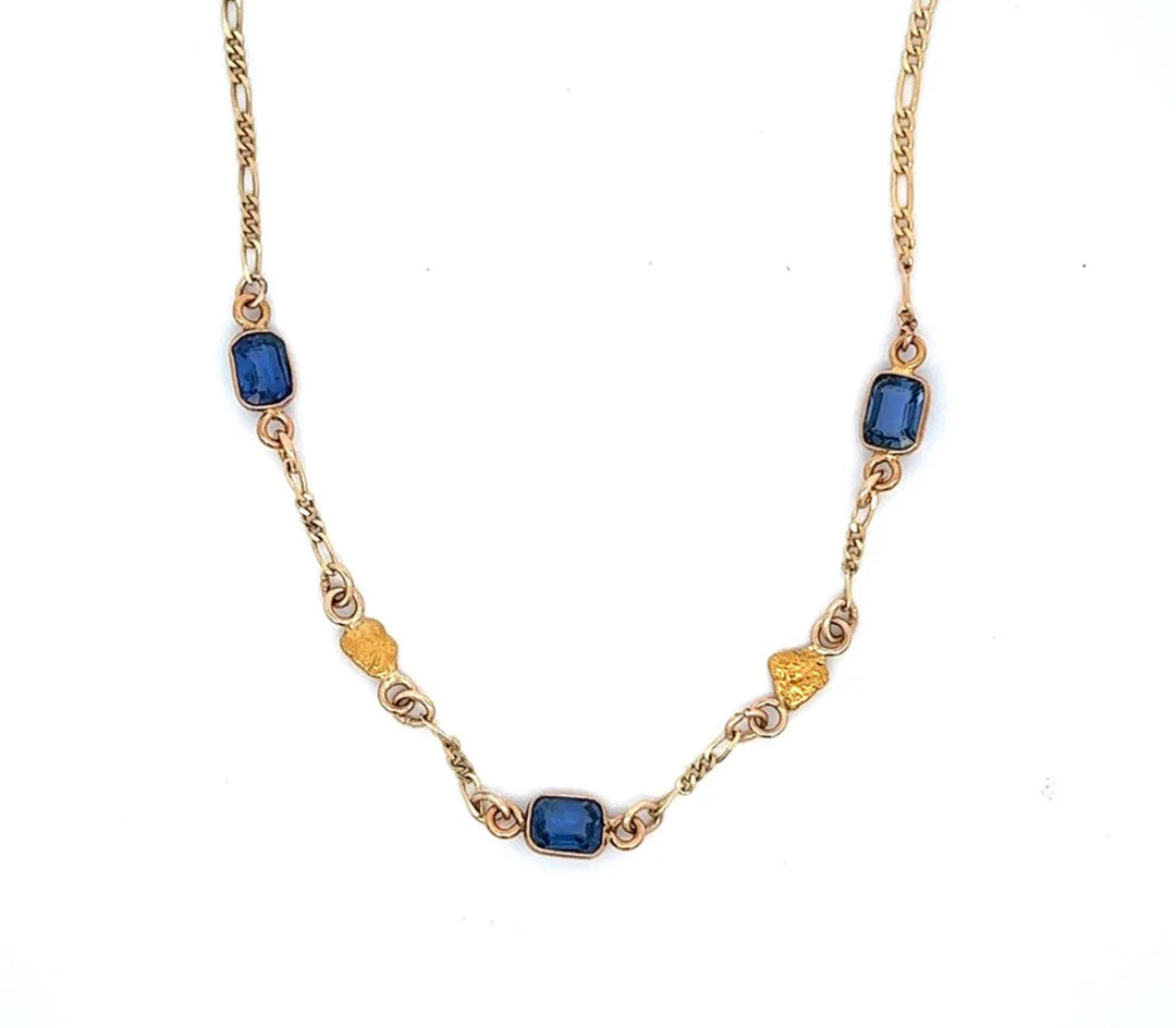 NC25 Blue Sapphire Wrapped with 18kt & Nuggets 14kt Chain
