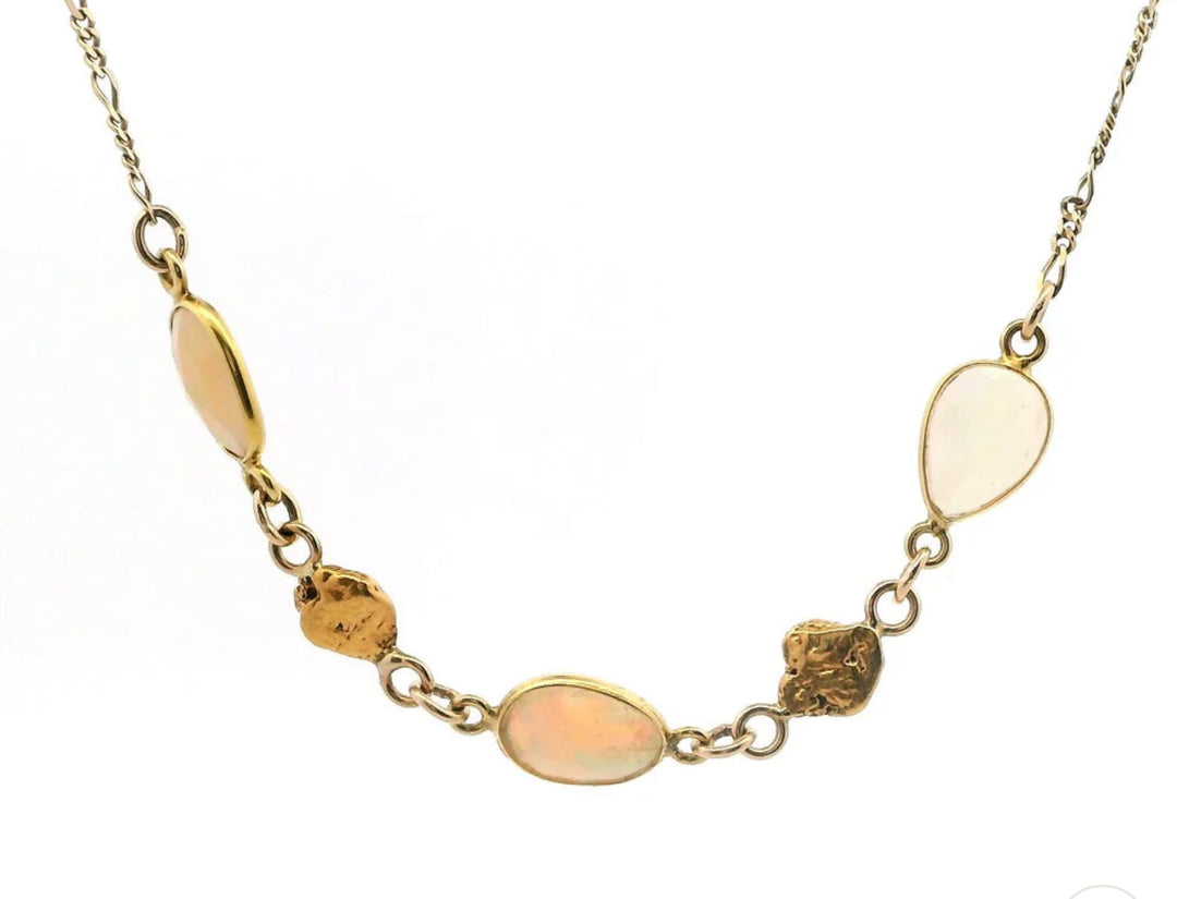 NC29-3 Ethiopian Opals and Alaskan Gold Nugget Necklace fishingforgold