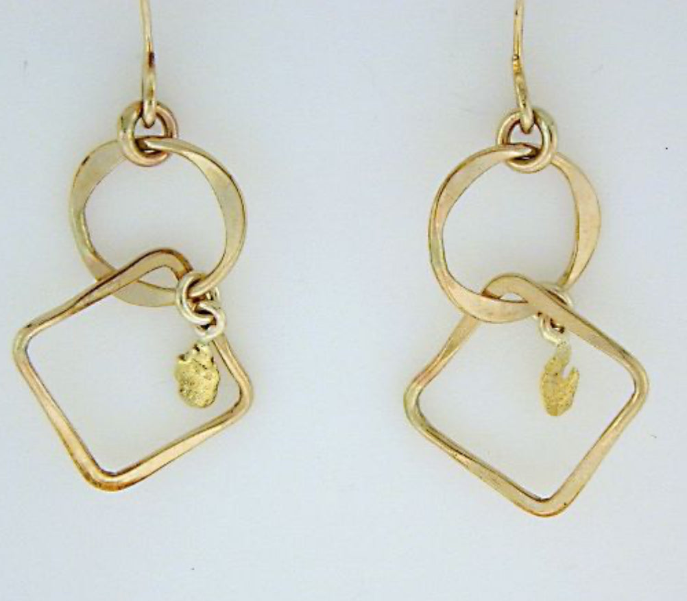 EW143 Hoop Gold filled Dangle Earring with Gold Nugget