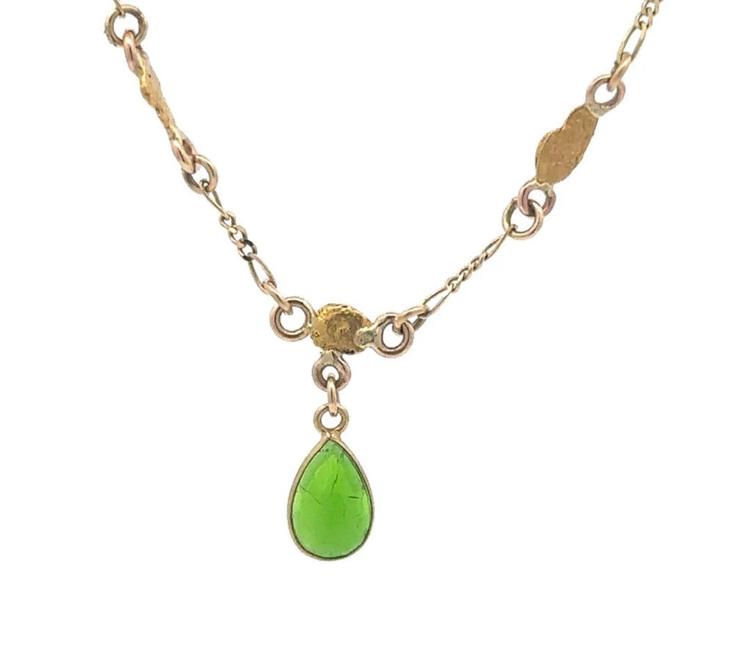 NC32-D1 Green Diopside and Alaskan Gold Nuggets Necklace fishingforgold