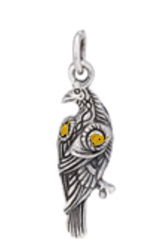 N081 Raven Standing .925 Pendant with Gold Nuggets