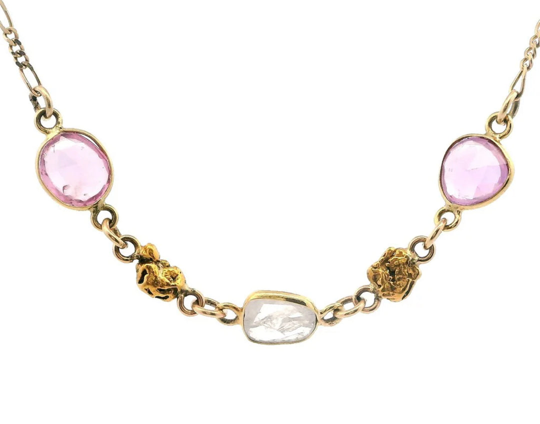 NC28-2 Pink Sapphire and Diamond Slab Necklace with Alaskan Nuggets