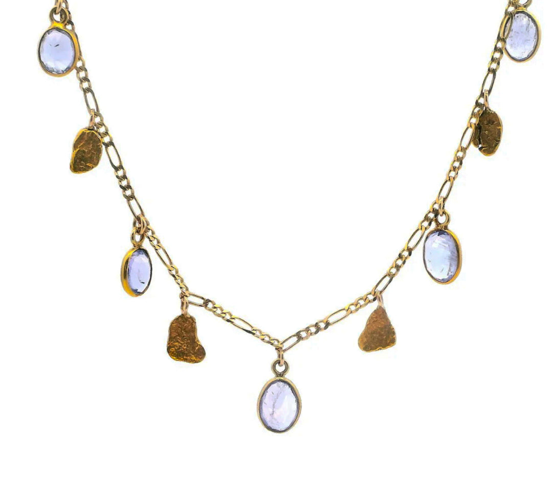 NC40-D5 Tanzanite and Alaskan Gold Nugget Necklace fishingforgold