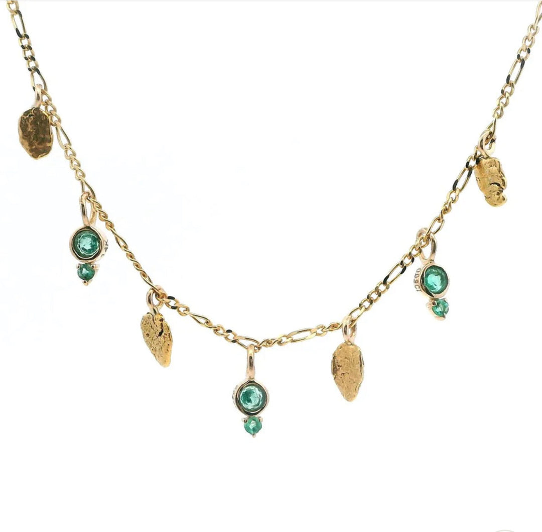 NC42-D3 Emerald with Emerald accent and Alaskan Gold Nugget Necklace fishingforgold