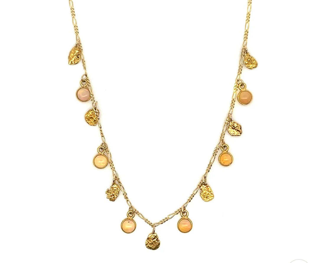 NC29-D6 Dangle Drop Ethiopian Opal Necklace with Alaskan Gold Nuggets fishingforgold