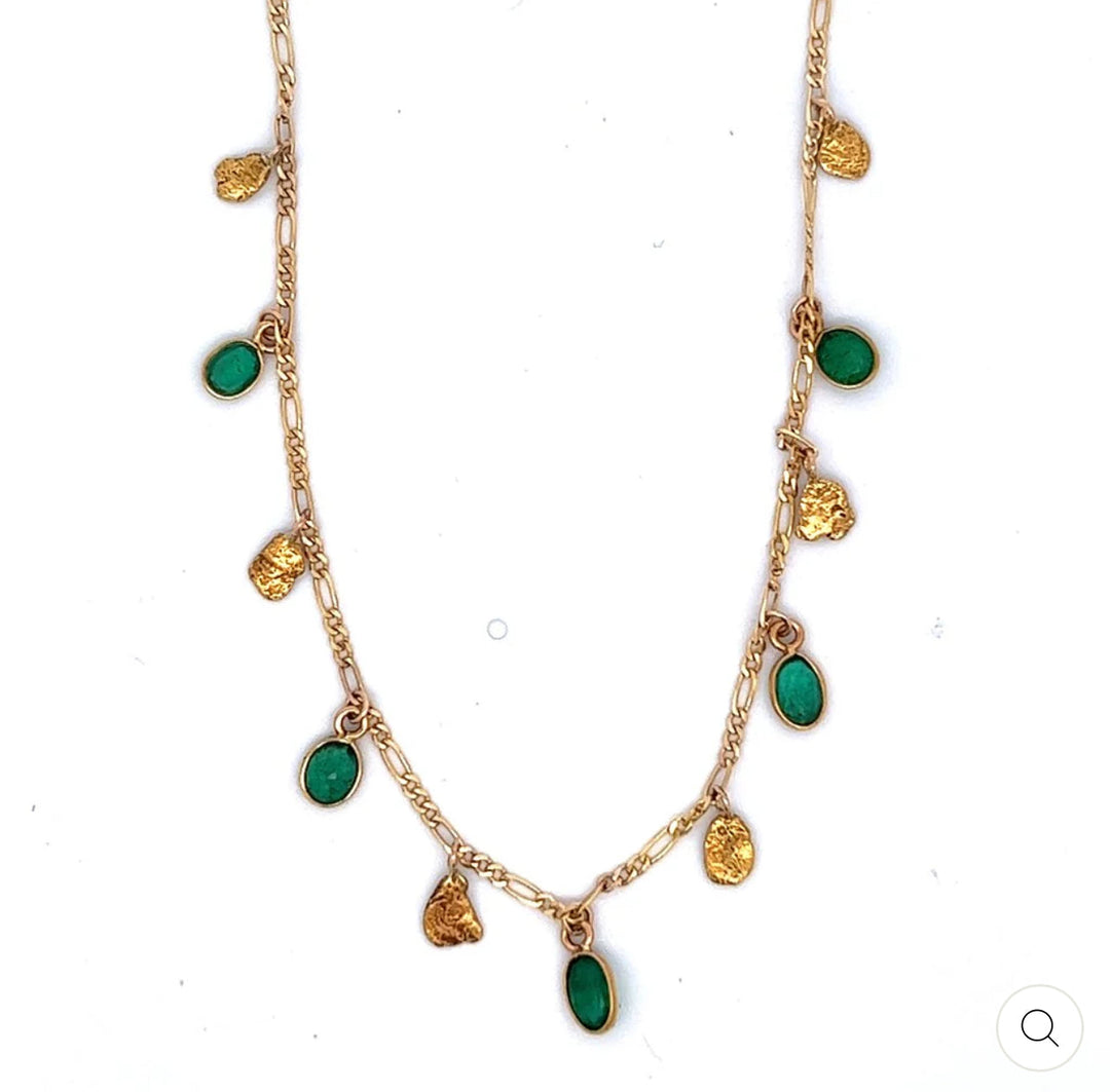 NC42-D5 Emeralds and Alaskan Gold Nugget Necklace fishingforgold