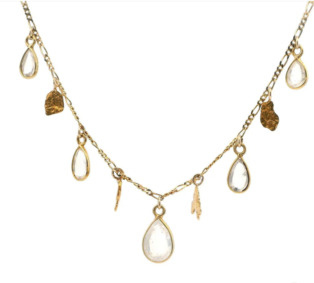 NC41-D5 Moonstone and Alaskan Gold Nugget Necklace fishingforgold
