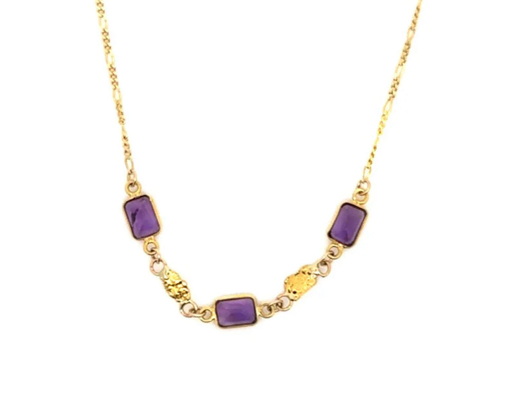NC46-3 Amethyst and Alaskan Gold Nugget Necklace fishingforgold