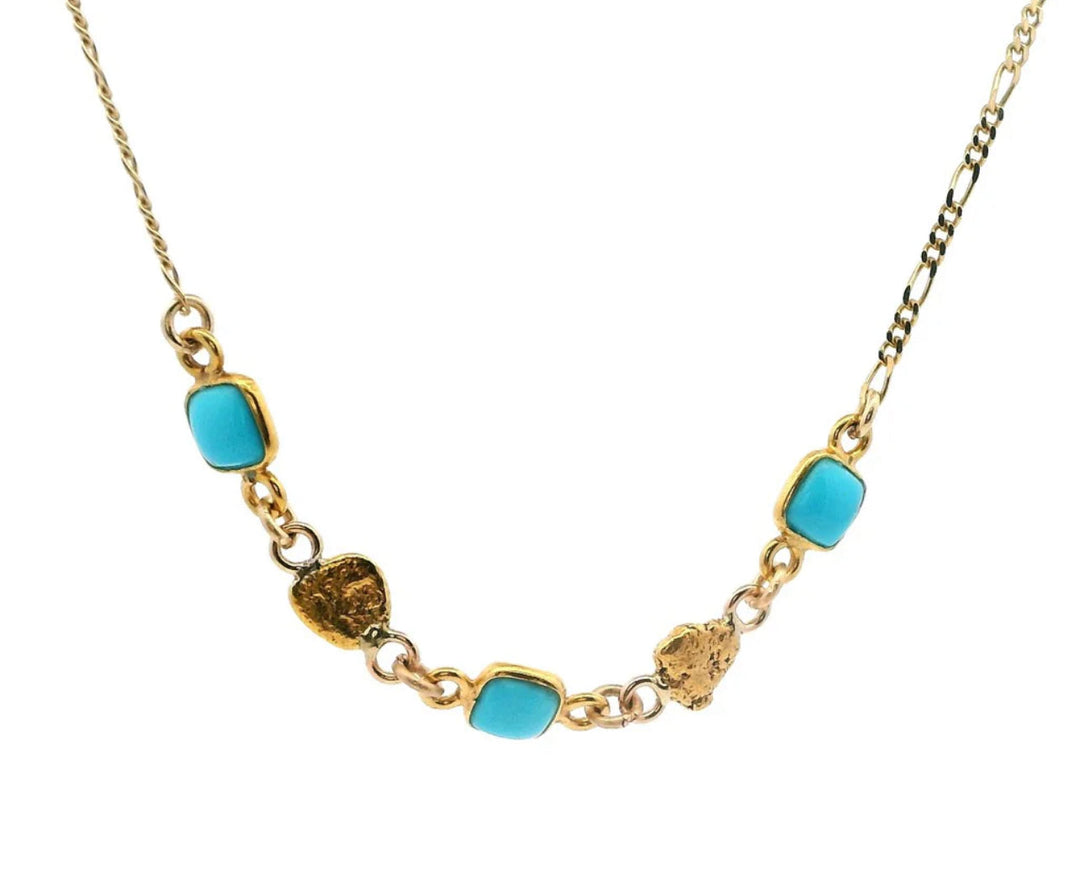 NC31-3 Arizona Turquoise and Alaskan Gold Nugget Necklace fishingforgold