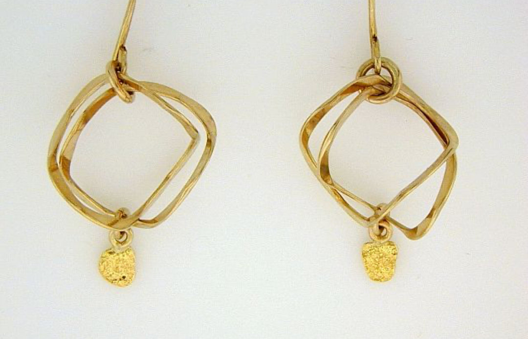 EW133 Wires Cage Gold Filled Ear wires with Alaskan Gold Nuggets