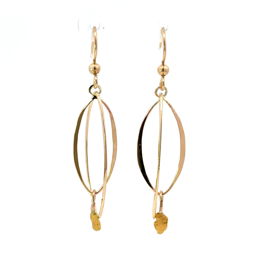 EW137 Goldfilled Dual Oval Dangle Earrings with Gold Nugget Accent Fishing For Gold