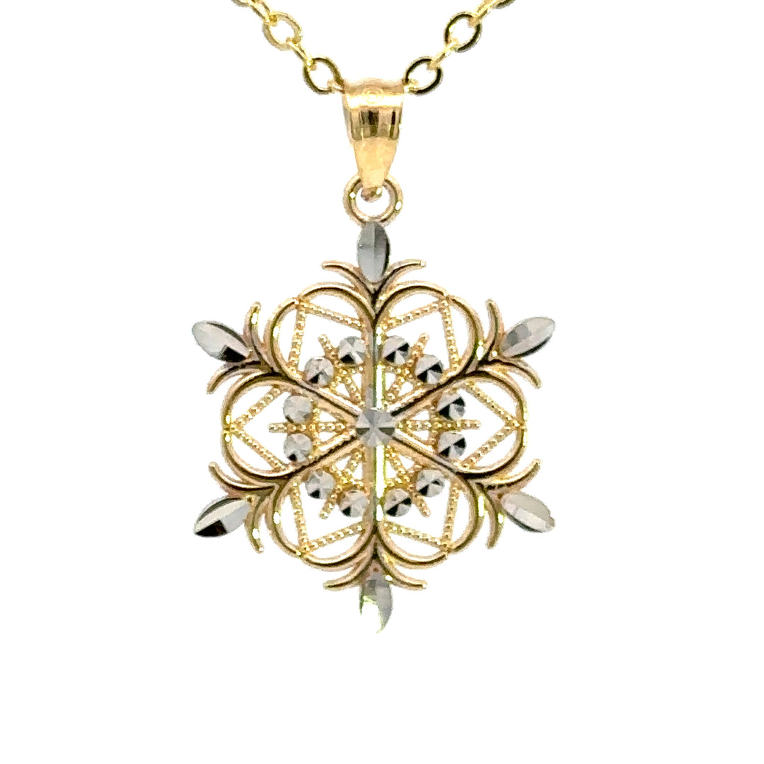 N811 Gold and Sterling Silver Snowflake Pendant Fishing For Gold