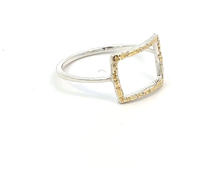 R02232   Silver Square Ring with Alaskan Gold Nuggets