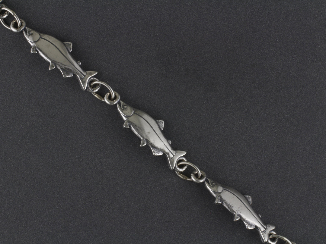 BR049-S Salmon Silver Bracelet Fishing For Gold