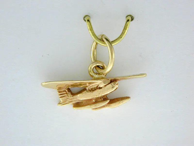 C300 Airplane Small Charm 14kt Fishing For Gold