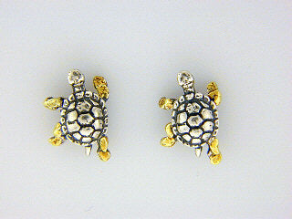 EP008 Turtle Silver Earring Posts with alaskan gold nuggets