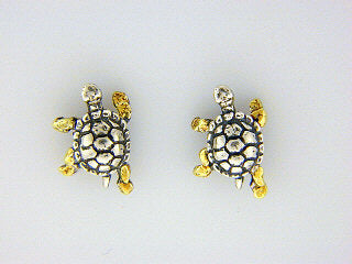 EP008  Turtle Silver Earring Posts with alaskan gold nuggets