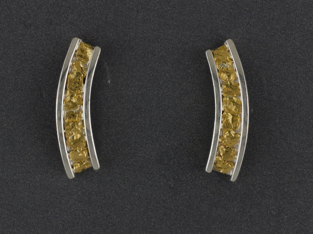 EP265SN Silver Liniar Channel Ear Posts with Nuggets Fishing For Gold