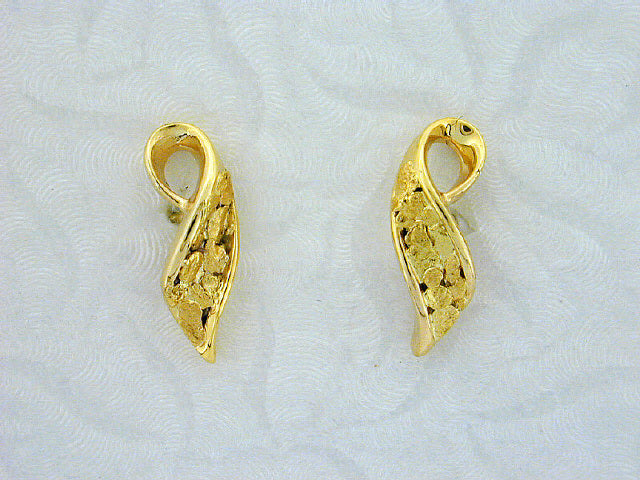 EP266 14kt Sweep with Earring Posts with Alaskan Gold Nuggets