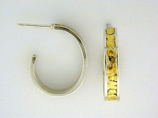 EP401 Oval Silver. Hoops with Alaskan Gold Nuggets Fishing For Gold