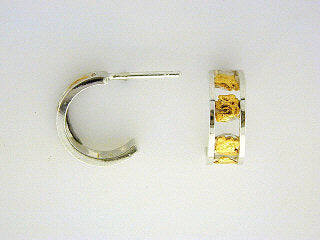 EP402 Small Pad Silver Hoop with Alaskan Gold Nuggets Fishing For Gold
