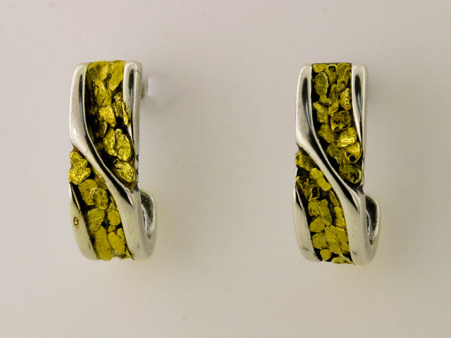 EP443 Earring Hoops Silver & Nuggets Fishing For Gold