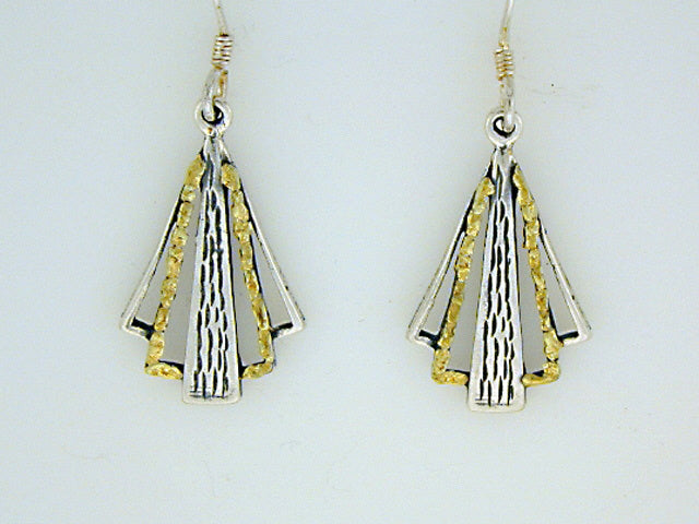 EW036 Earring Wires Fan Triangle with Alaskan Gold Nuggets
