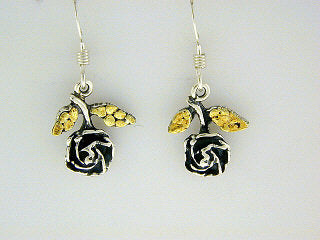 EW050 Rose Earring Wires with Alaskan Gold Nuggets Fishing For Gold