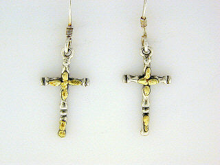 EW052 Cross Earring Wires with Alaskan Gold Nuggets