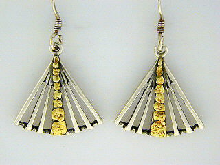EW067 Fan Small Earring Wires with Alaskan Gold Nuggets Fishing For Gold