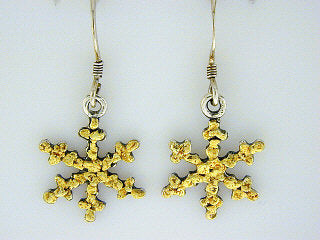 EW069 Snowflake with Large All Earring Wires with Alaskan Gold Nuggets Fishing For Gold