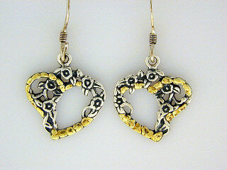 EW076 Heart Flower Earring Wires .925 with Alaskan Gold Nuggets