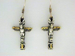 EW078 Totem Small Earring Wires .925 with Alaskan Gold Nuggets Fishing For Gold