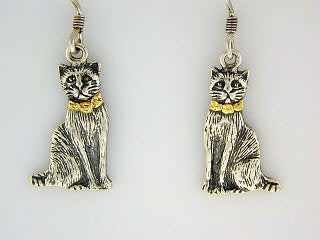 EW098 Cat Earring Wires .925 with Alaskan Gold Nuggets Fishing For Gold