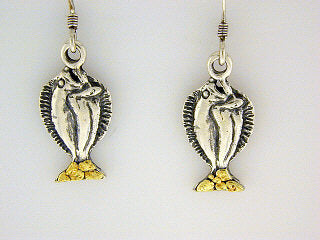EW100 Halibut Small Earring Wires .925 with Alaskan Gold Nuggets Fishing For Gold