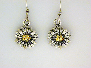 EW102 Daisy Earring Wires .925 with Alaskan Gold Nuggets
