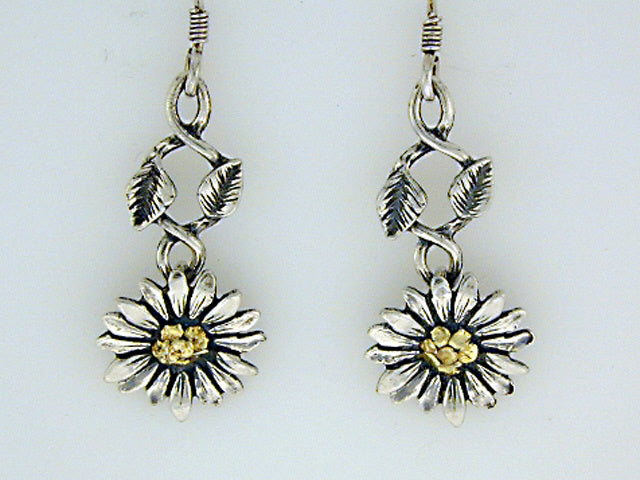 EW103 Daisy Vine Earring Wires .925 with Alaskan Gold Nuggets
