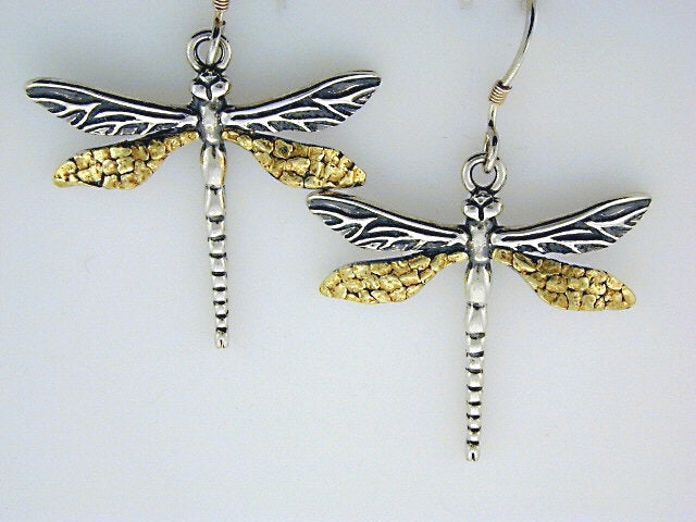 EW113 Dragonfly Medium Earring Wires .925 with Alaskan Gold Nuggets