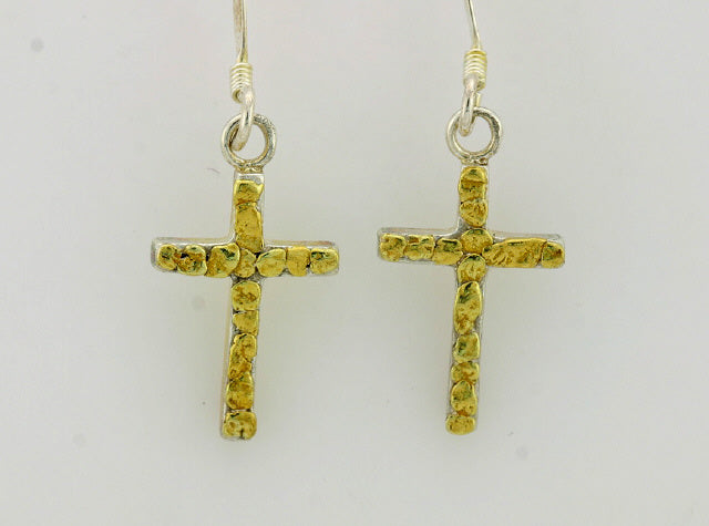 EW148 Cross Earring Wires with Gold Nuggets