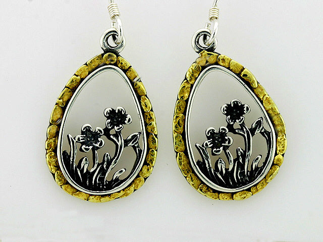 EW157 Dangle Earring Silver & Nuggets Fishing For Gold