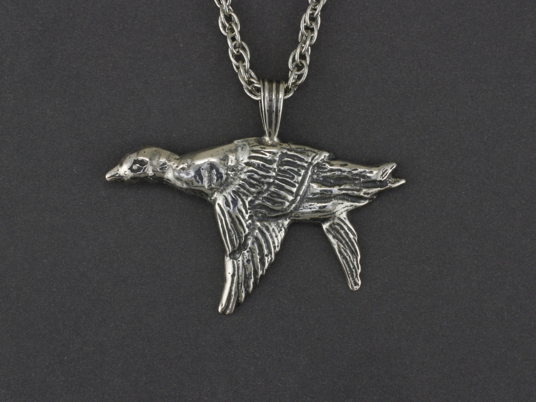 NTT016 Silver Mallard Duck Flying Pendant with Alaskan Gold Nuggets Fishing For Gold
