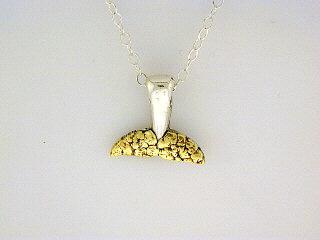 N064 Whale Tail All Small pendant .925 with Alaskan Gold Nuggets