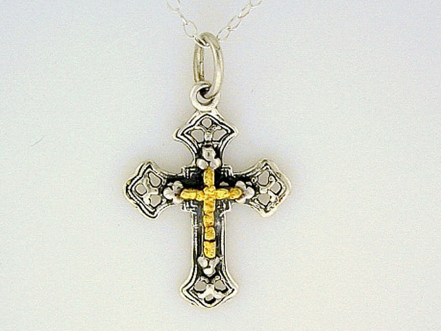 N127 Cross Fili Necklace .925 with Alaskan Gold Nuggets Fishing For Gold