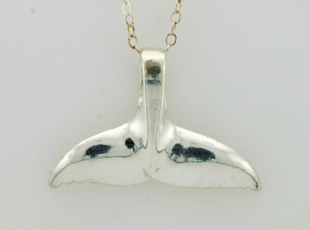 N131 Larger Whale Tail Silver Necklace Fishing For Gold