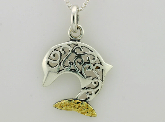 N150 Silver Fish Fili Pendant with Alaskan Gold Nuggets