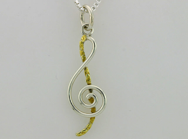 N157 Silver Musical Pendant with Alaskan Gold Nuggets