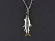 N192Med  Medium Silver Salmon Pendant with Gold Nugget Tail