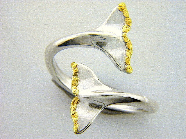 R077 Whale Tail Adjustable Ring Fishing For Gold