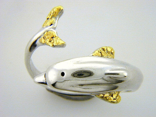 R080 Dolphin Large Adjustable Ring Fishing For Gold