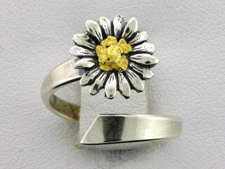 R123 Ring Adj. Daisy Silver Ring Adjustable Fishing For Gold